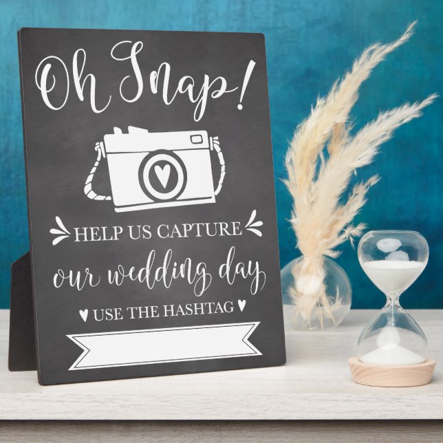 Oh Snap Wedding Hashtag Sign Plaque (Side)