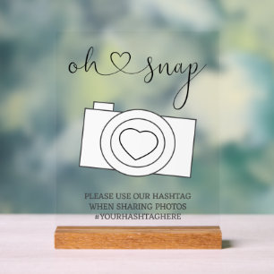 Oh Snap Wedding Photo Hashtag Personalised Acrylic Sign