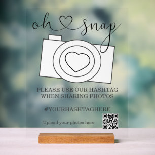 Oh Snap Wedding Photo Hashtag Personalised  Acrylic Sign