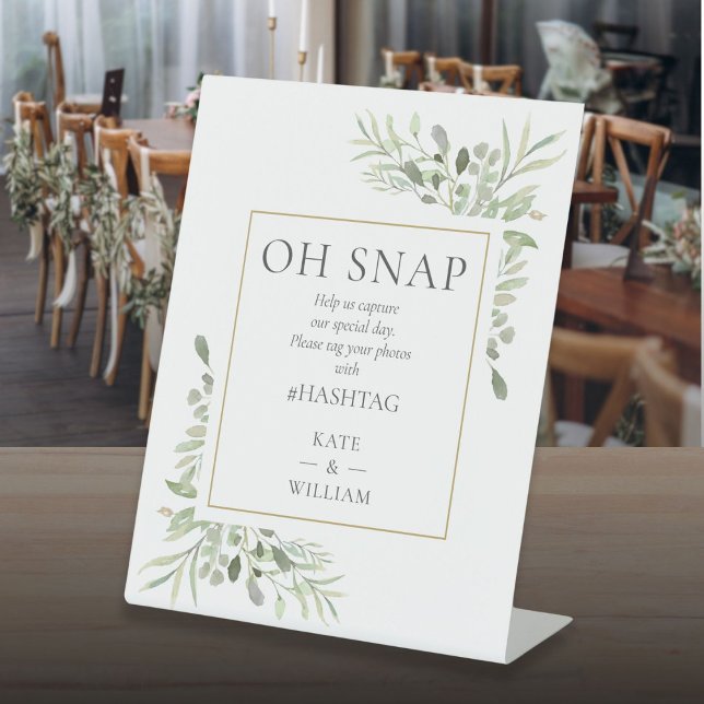 Oh Snap Wedding Watercolor Greenery Pedestal Sign (Oh Snap Wedding Watercolor Greenery Pedestal Sign)