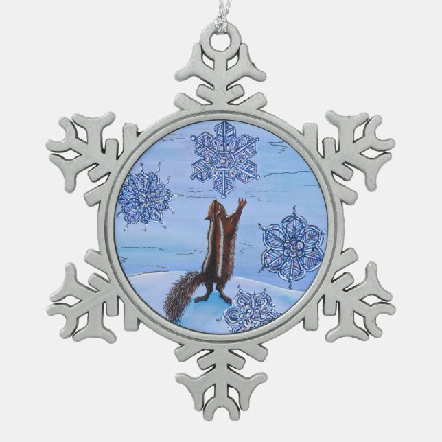 "Oh...So Close" Snowflake Pewter Christmas Ornament (Front)