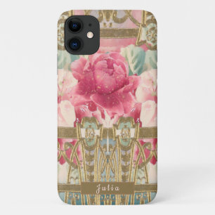 Oh So Girly Pink and Gold Vintage Floral iPhone 11 Case