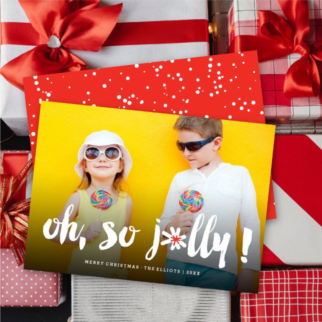 Oh So Jolly! Pom Pom Brush Script Fun Modern Photo Holiday Card (Creator Uploaded)