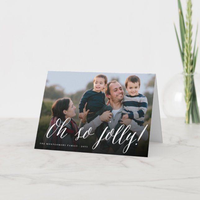 Oh So Jolly Simple Script Modern Christmas Photo Holiday Card (Front)