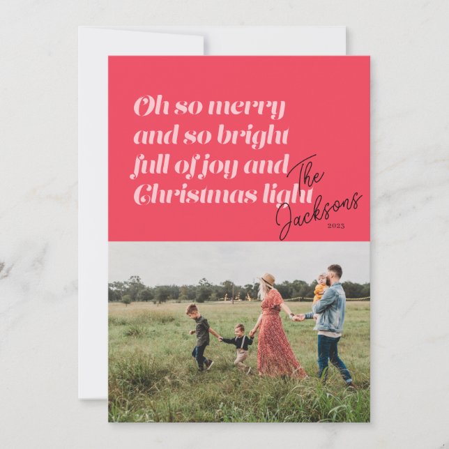 Oh So Merry Christmas modern Card Coral (Front)