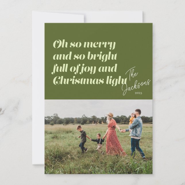 Oh So Merry Christmas modern Card Green (Front)