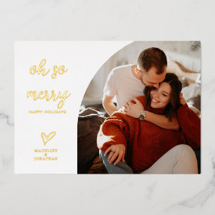 Oh So Merry Christmas Red Gold Diamond Photo Foil Holiday Card