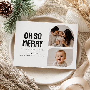 Oh So Merry Curved Shape Two Photo Christmas Holiday Card