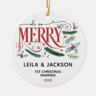 Oh So Merry Holiday Christmas Couple Ceramic Tree Decoration