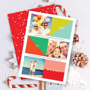 Oh So Merry Modern Colour Blocks 3 Photo Collage Holiday Card