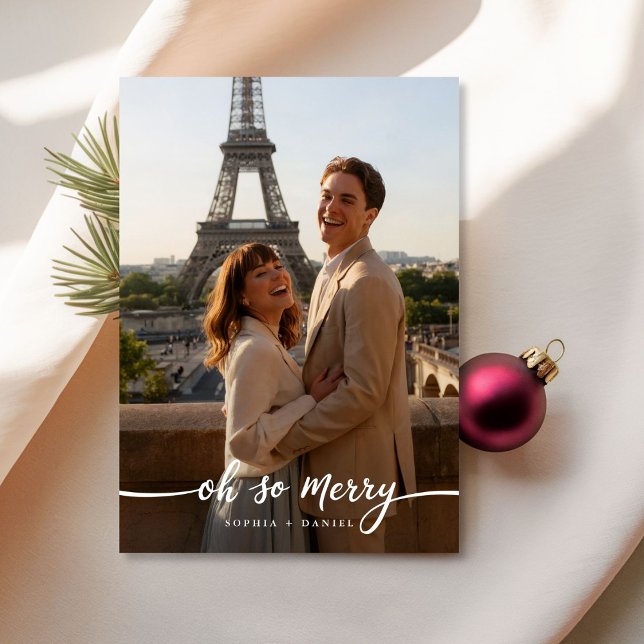Oh So Merry Simple Modern Newlywed Christmas Photo Holiday Card (Creator Uploaded)