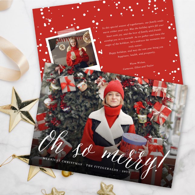 Oh So Merry White Script Modern Christmas Photo Holiday Card (Creator Uploaded)
