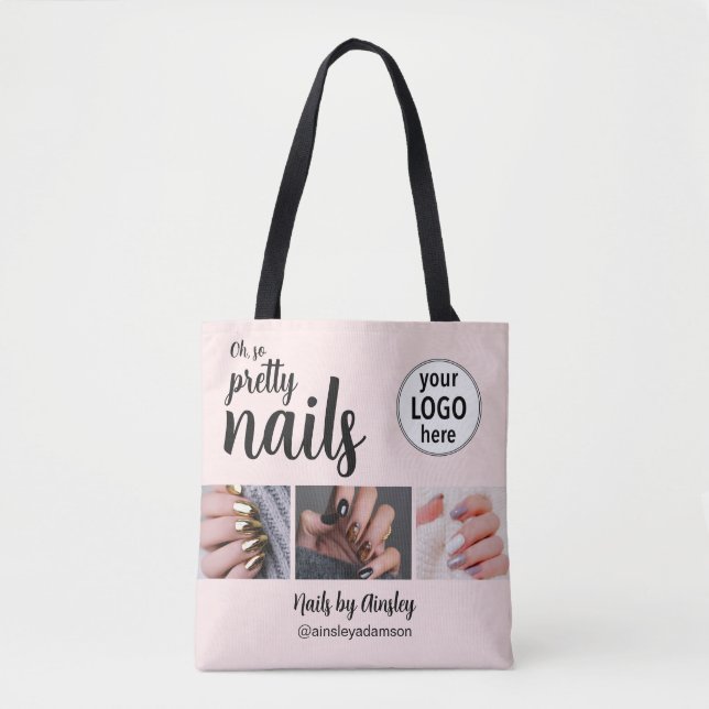 Oh So Pretty Nail Artist Pink Script Logo 3 Photo Tote Bag (Front)