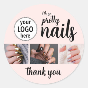 Oh So Pretty Nail Artist Pink Script Logo Photo Classic Round Sticker