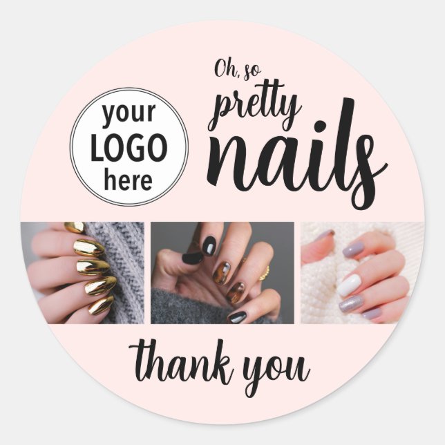 Oh So Pretty Nail Artist Pink Script Logo Photo Classic Round Sticker (Front)