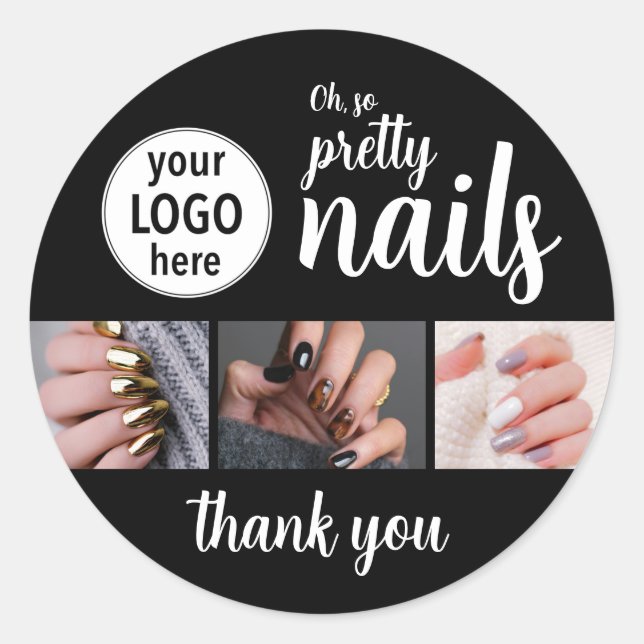 Oh So Pretty Nail Artist Script Logo Photo Classic Round Sticker (Front)