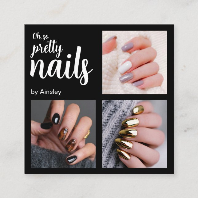 Oh So Pretty Nail Artist Script Photo Square Business Card (Front)