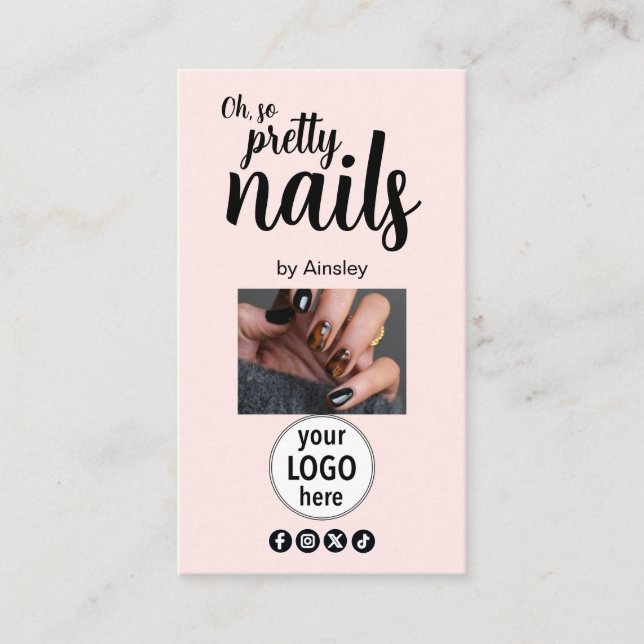 Oh So Pretty Nails Pink Logo QR Code Social Business Card (Front)