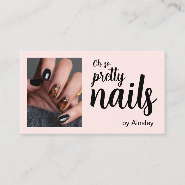 Oh So Pretty Nails Pink Photo QR Code Social Icon  Business Card (Front)