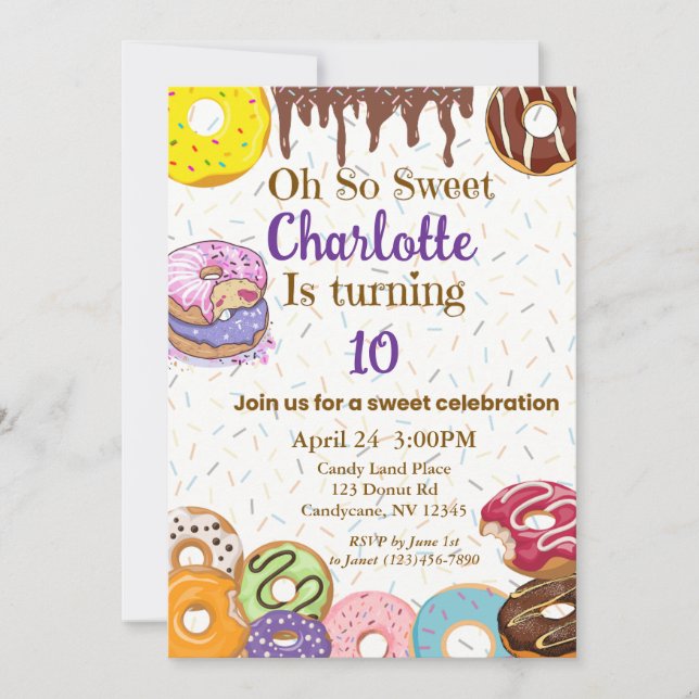 Oh So Sweet Doughnut Party Invitation (Front)
