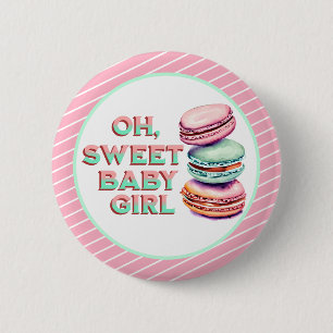Oh Sweet Baby Girl Macaron Themed Baby Shower 6 Cm Round Badge