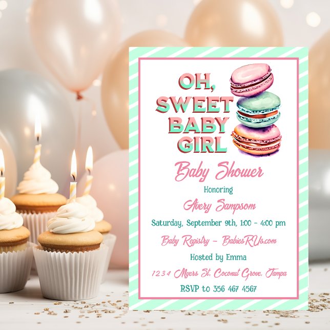 Oh Sweet Baby Girl Macaron Themed Baby Shower Invitation (Creator Uploaded)