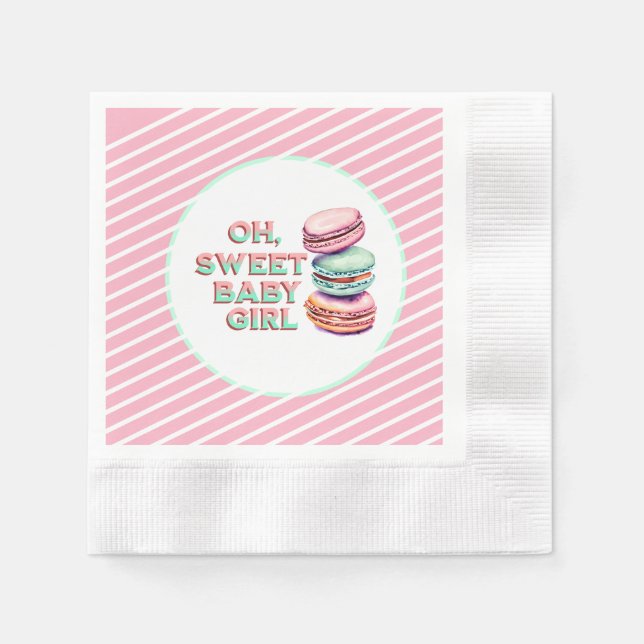 Oh Sweet Baby Girl Macaron Themed Baby Shower Napkin (Front)