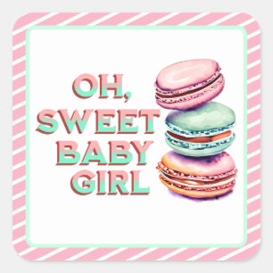 Oh Sweet Baby Girl Macaron Themed Baby Shower Square Sticker