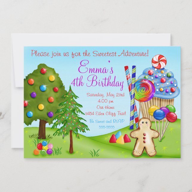 Oh Sweet Candy Land Birthday Cupcake Invitations (Front)