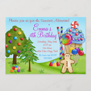 Oh Sweet Candy Land Birthday Cupcake Invitations