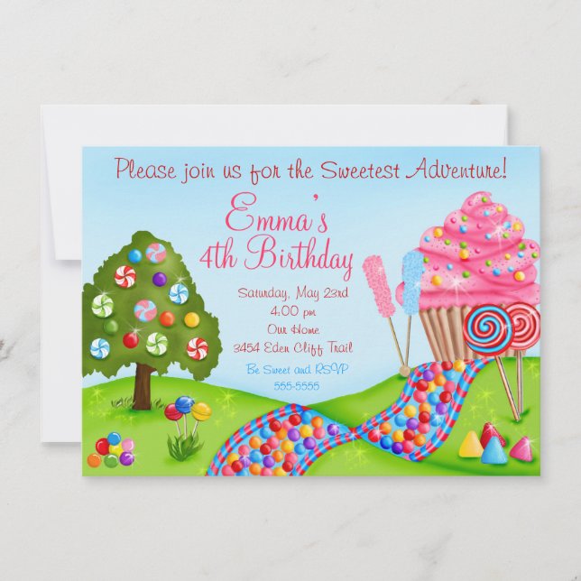 Oh Sweet Candy Land Birthday Cupcake Invitations (Front)