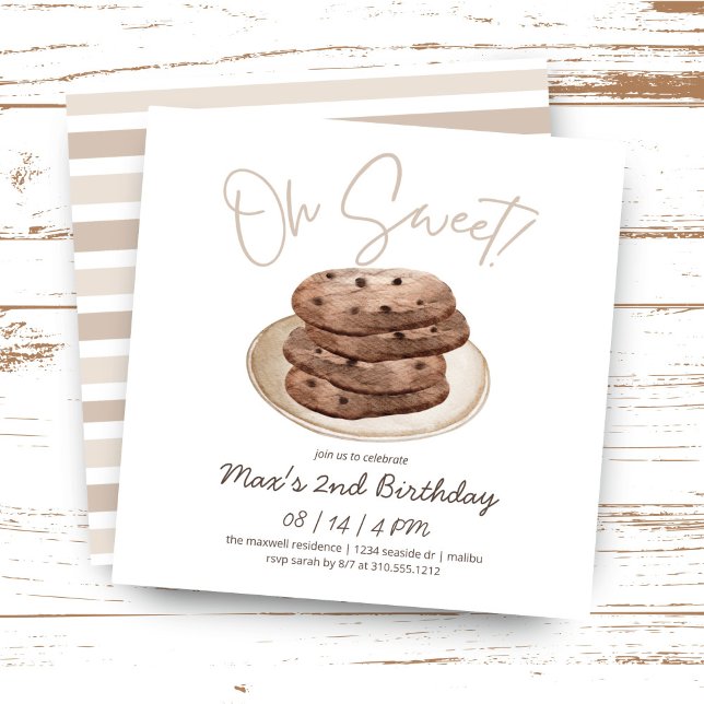 Oh Sweet | Watercolor Cookie Dessert Birthday Invitation (Creator Uploaded)