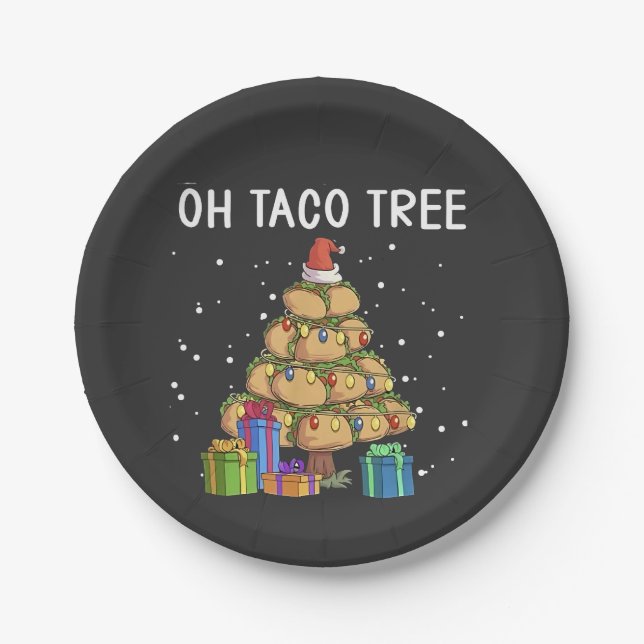Oh Taco Tree Funny Mexican Food Ugly Christmas  Paper Plate (Front)