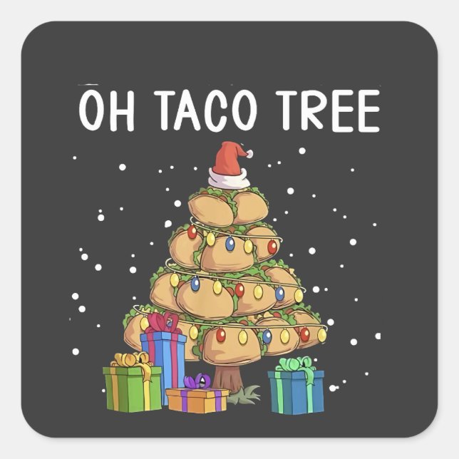 Oh Taco Tree Funny Mexican Food Ugly Christmas  Square Sticker (Front)