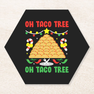 Oh Taco Tree Mexican Food Taco Lover Christmas Paper Coaster