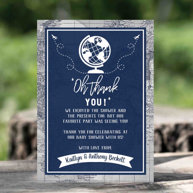 "Oh Thank You!" Adventure Travel Map Baby Shower Thank You Card (Creator Uploaded)