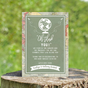 "Oh Thank You!" Adventure Travel Map Baby Shower You Card
