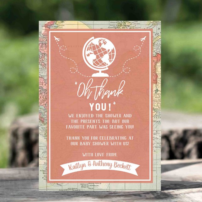 "Oh Thank You!" Adventure Travel Map Baby Shower You Card (Creator Uploaded)
