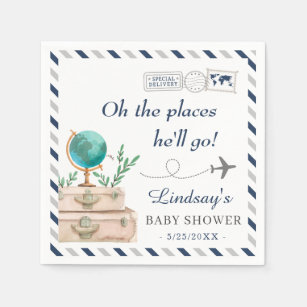 Oh the Places He'll Go Adventure Boy Baby Shower Napkin