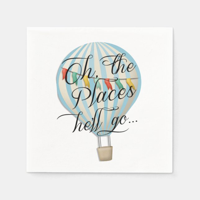 Oh the Places He'll Go Boy Hot Air Balloon Napkin (Front)