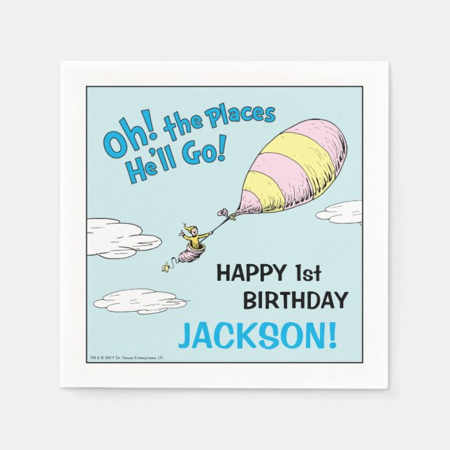 Oh, The Places He'll Go! - First Birthday Napkin (Front)
