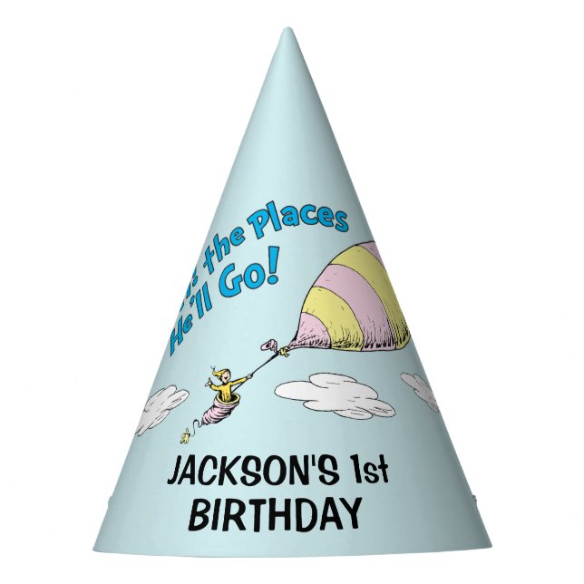 Oh, The Places He'll Go! - First Birthday Party Hat (Front)