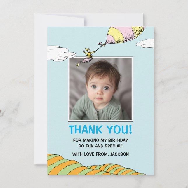 Oh, The Places He'll Go! - First Birthday Thank You Card (Front)