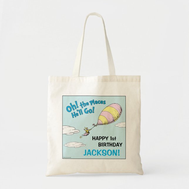 Oh, The Places He'll Go! - First Birthday Tote Bag (Front)
