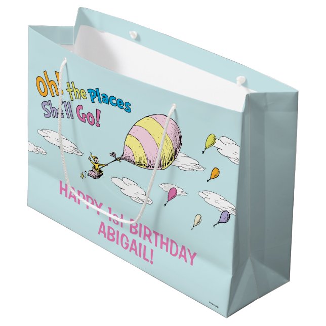 Oh, The Places She'll Go! - First Birthday Girl Large Gift Bag (Front Angled)
