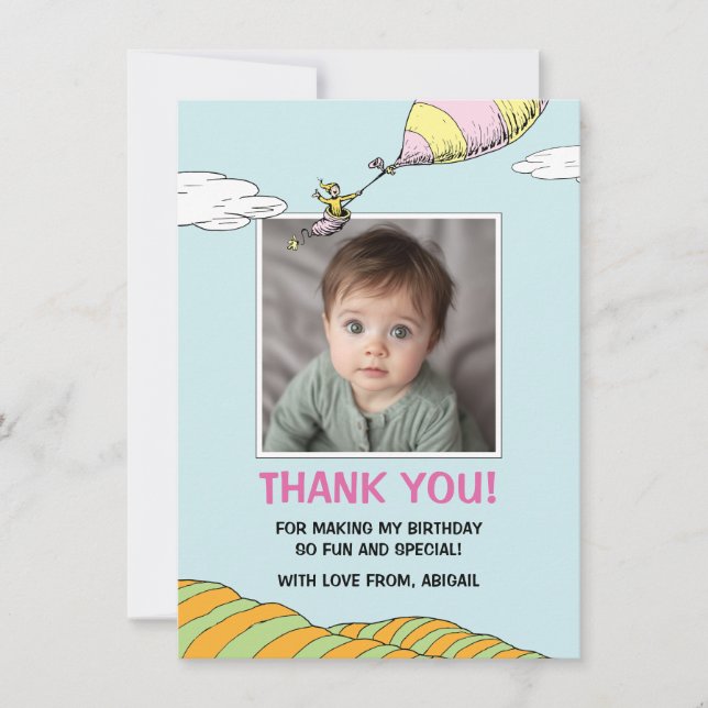 Oh, The Places She'll Go! - First Birthday Thank You Card (Front)