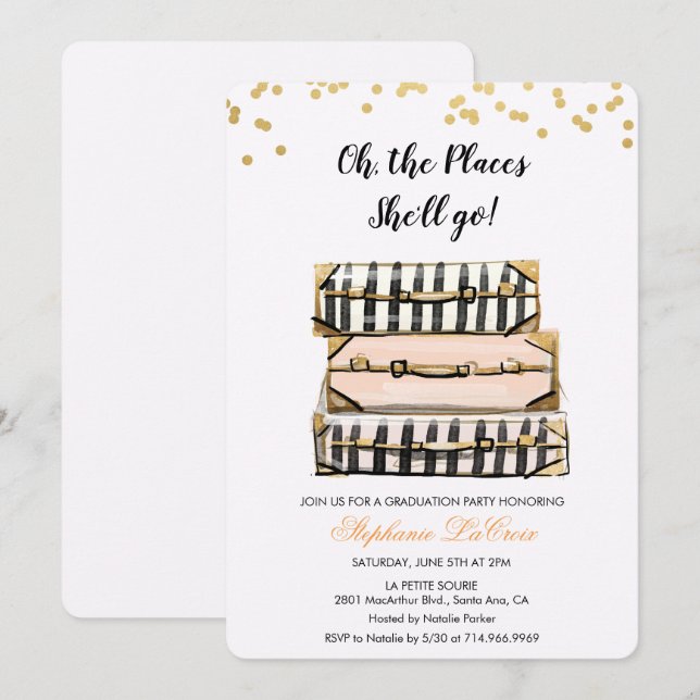 Oh The Places She'll Go Graduation Invitation (Front/Back)