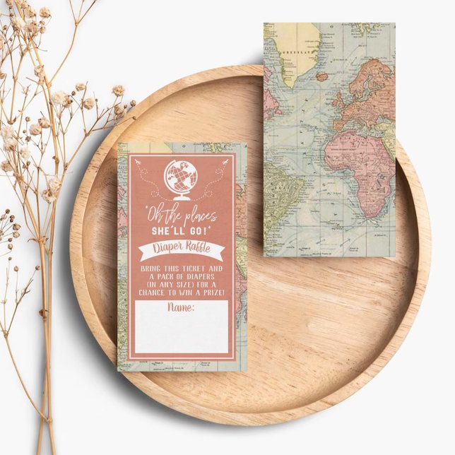 "Oh The Places She'll Go!" Travel Map Baby Shower Enclosure Card (Creator Uploaded)