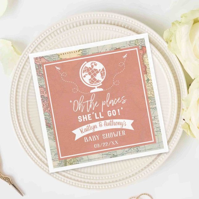 "Oh The Places She'll Go!" Travel Map Baby Shower Napkin (Creator Uploaded)