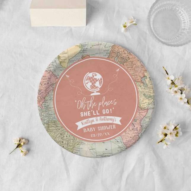 "Oh The Places She'll Go!" Travel Map Baby Shower Paper Plate (Creator Uploaded)